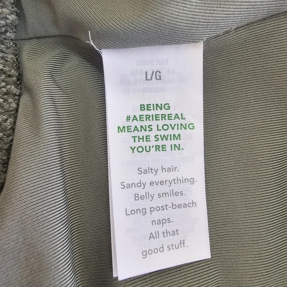 Aerie One-Piece Cheekiest Swim Olive Green Textured Luxe Minimalist Swimsuit - Picture 9 of 11